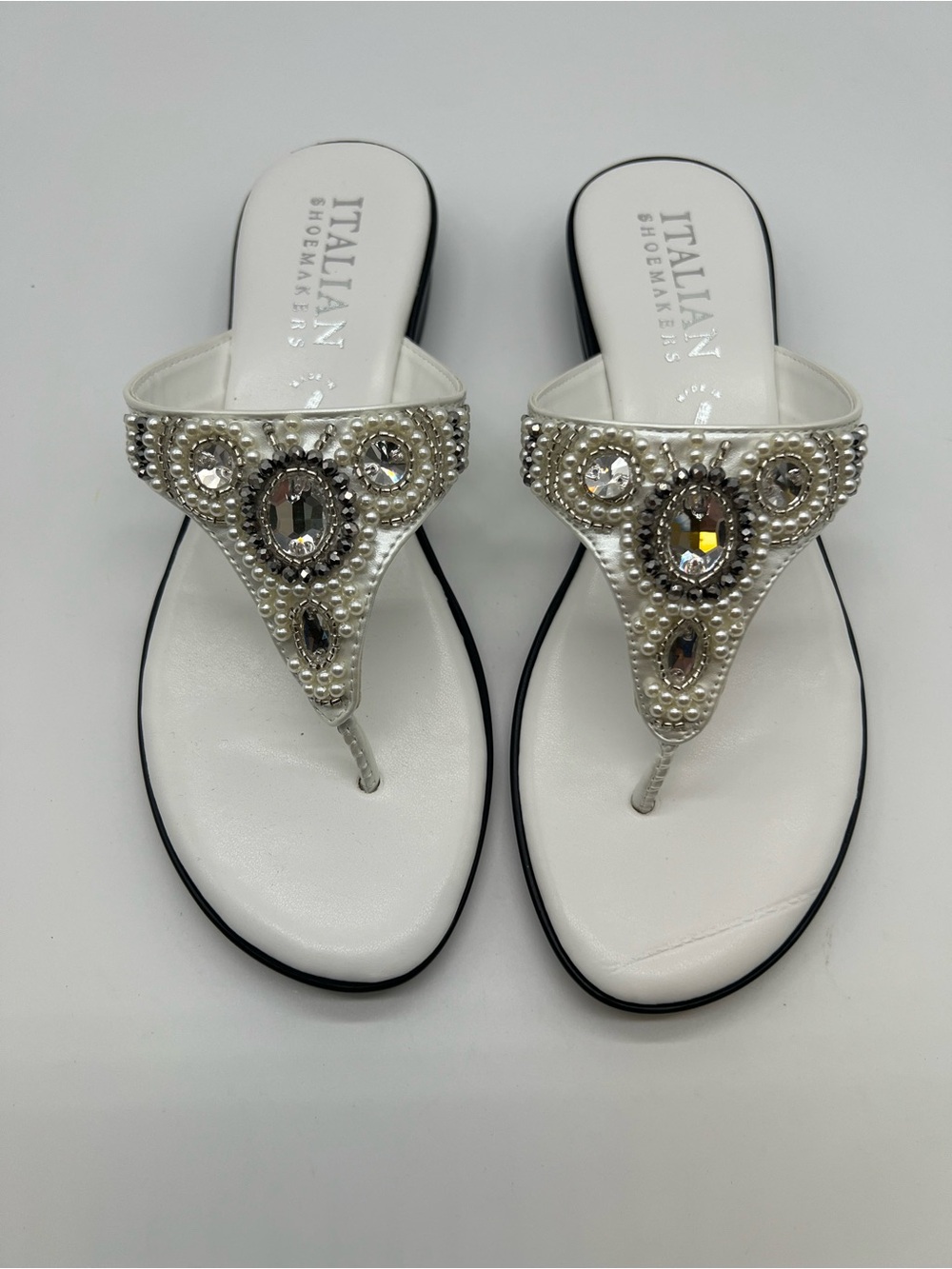 Italian Shoemakers White Embellished Thong Sandals - Picture 2 of 6